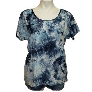 Marika Tie Dye Cut-out Back Shirt Women's Size Large NWOT Blue White